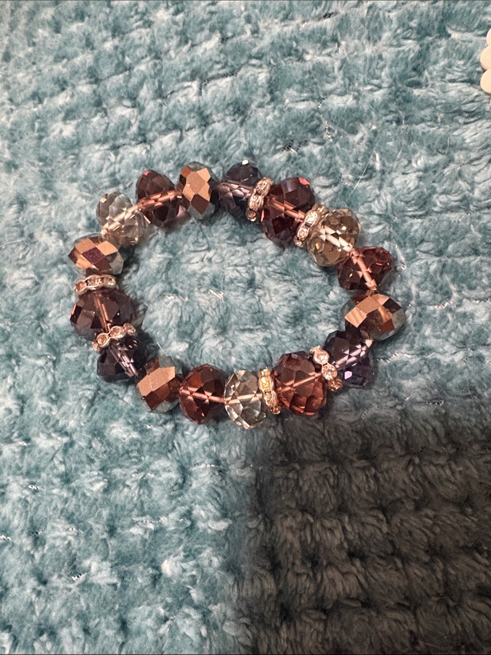 Faceted Glass Bead Stretch Bracelet - Purple/Taupe
